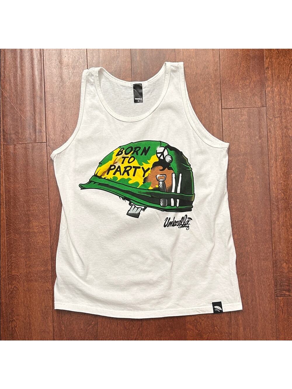 Umbrella Clothing White 'Born to Party' Tank Top, Size Medium, NWOT